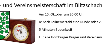 15.10.2026 – Stadt- und Vereinsmeisterschaft im Blitzschach