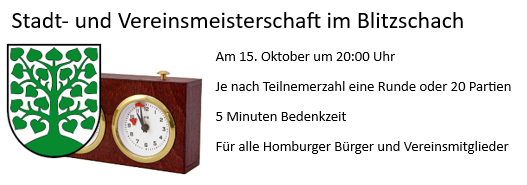 15.10.2026 – Stadt- und Vereinsmeisterschaft im Blitzschach